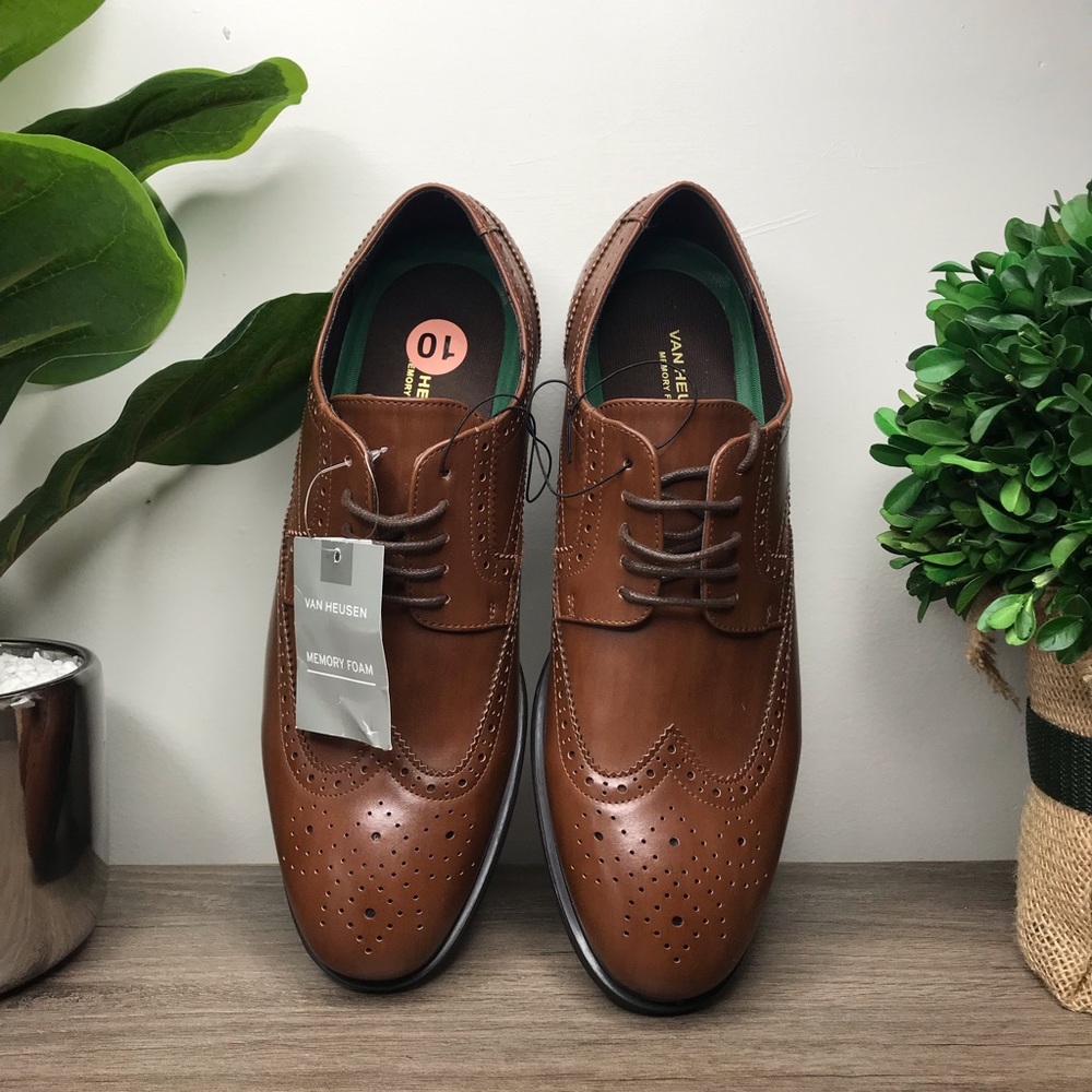 New! Van Heusen Rem Wingtip Oxfords Dress Shoes in Brown Men's Size 10 M